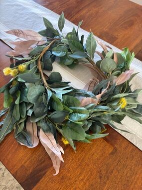 Hearth & Hand Faux Eucalyptus and Tan Leaf Garland with Yellow Accents 6ft